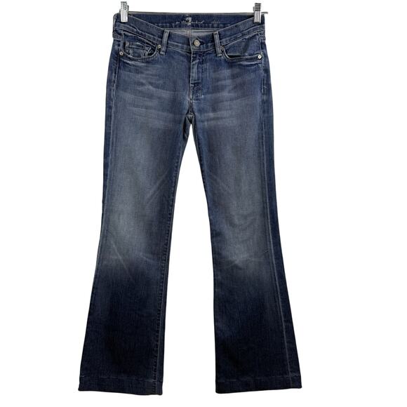 7 For All Mankind Dojo Trouser Jeans Size 28 Medium Wash Denim Low Rise Flared - Picture 1 of 13